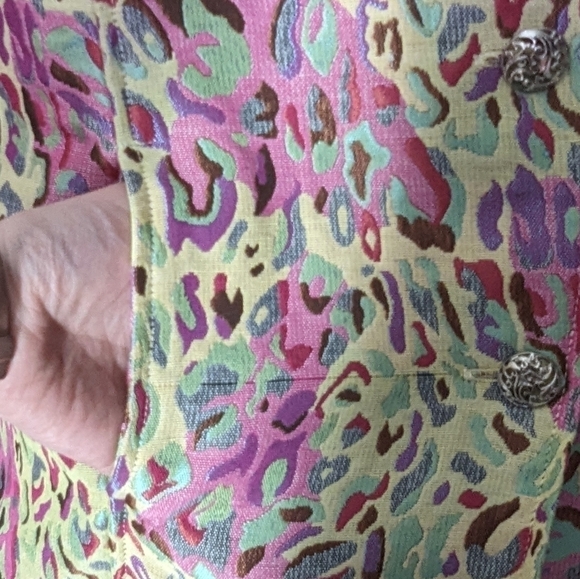 L - Tudor Court | Colourful Cheetah Print Jacket with Silver Cage Buttons - Picture 4 of 9